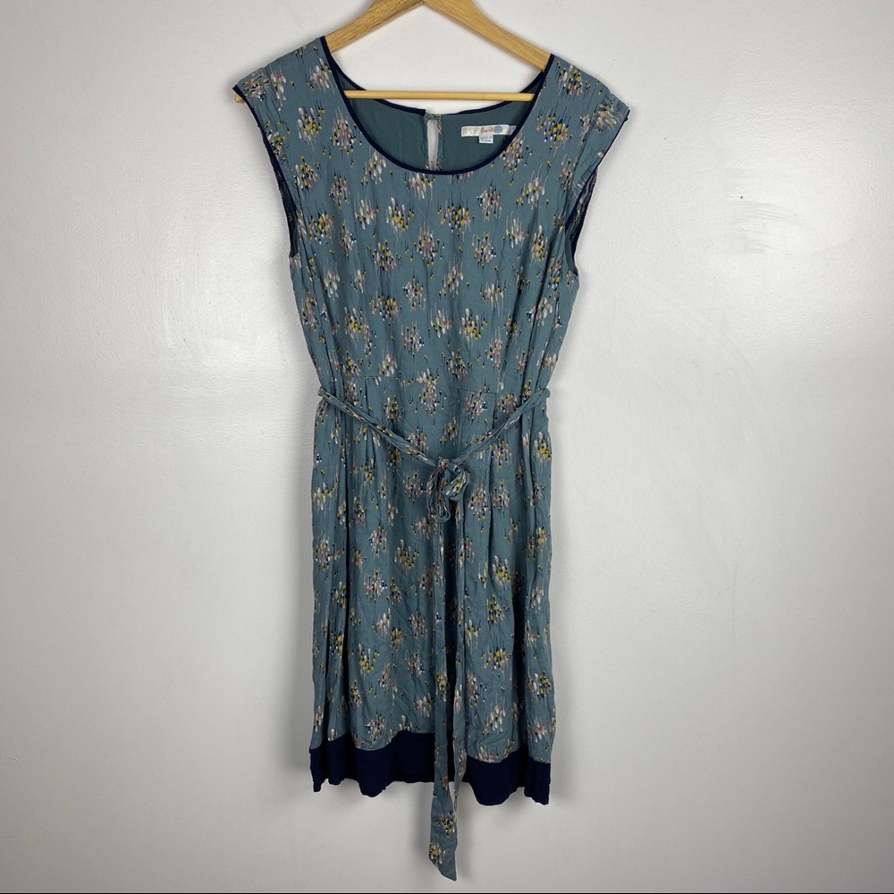 Boden 8 Floral Sheath Shift Dress Knee Length Blue Short Sleeve A Line Tie Waist